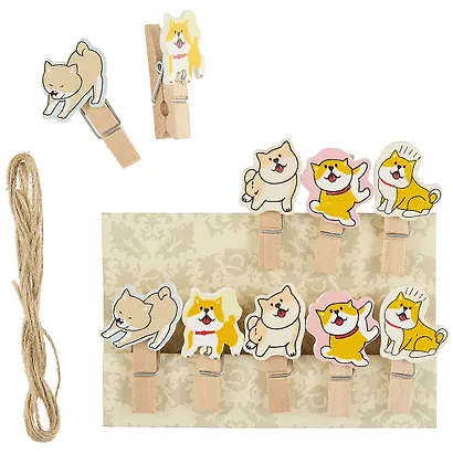 Прищепки декоративные с веревкой 10 шт. Корги играют - фото 2