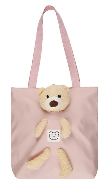 Сумка-шоппер на молнии с игрушкой Мишка (розовая) (35х34х9) (текстиль) (12-11141-SH13) - фото 1