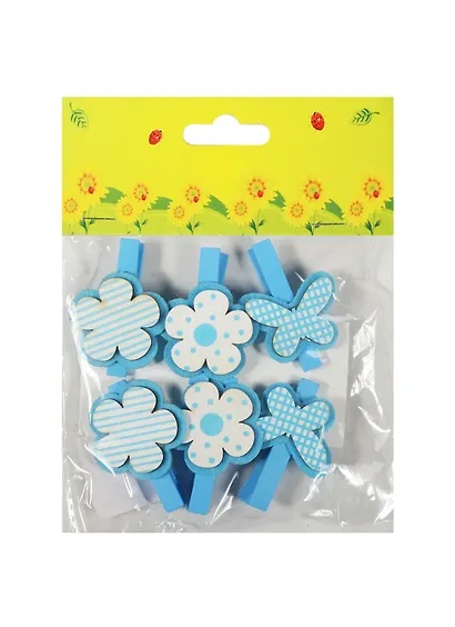 Набор прищепок, 6 шт, в пакете с хедером, цветочки в полоску, горошек и бабочки (11-06943-16) - фото 1