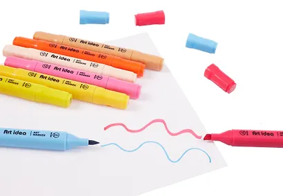 Маркеры для скетчинга 24 цвета, двусторонние кисть/скошенный наконечник, Art idea - фото 5