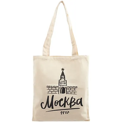 Сумка Москва Кремль (бежевая) (текстиль) (40х32) (СК2020-32) - фото 1