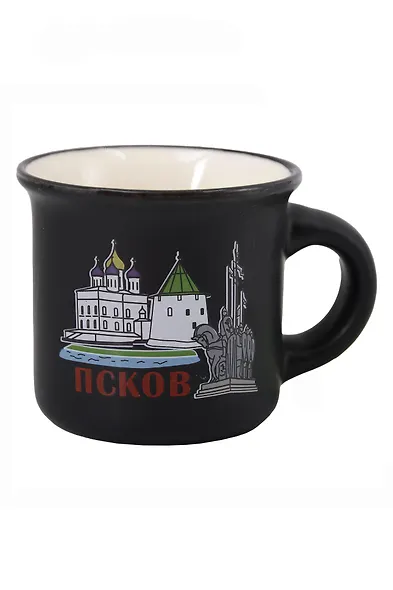 Кружка-мини черная Псков (5см) (фарфор) (Псков) (065-9-M-25-BL) - фото 1