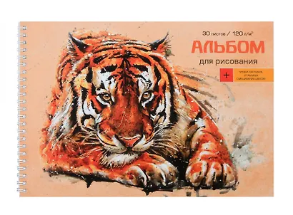 Альбом для рисования Listoff, "Тигр", А4, 30 листов, на гребне - фото 1
