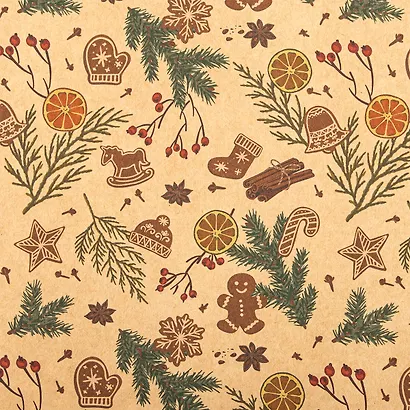 Бумага упаковочная 70*100см "Christmas Kraft" крафт, НГ, инд.уп., ассорти - фото 11