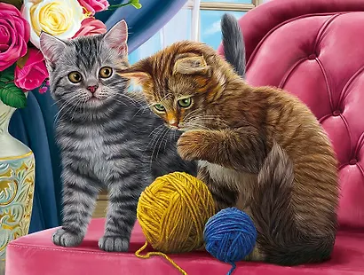 Холст с красками по номерам "Котята и клубки", 17 х 22 см (ХК-3995) - фото 1