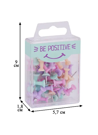 Кнопки гвоздики 40шт 21мм "Be positive" пастельн., ассорти, пласт.подвес - фото 2