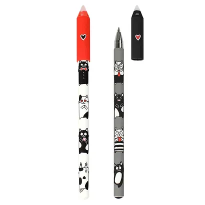 Ручка гелевая синяя пиши-стирай "Черно-белые коты" 0,5 мм, soft touch - фото 4