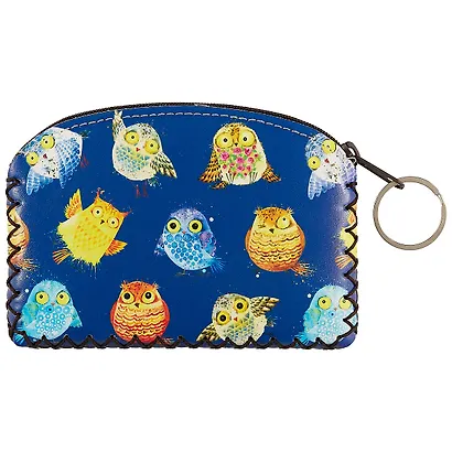 Кошелек на молнии Совы на синем фоне (9х13) (кожзам) - фото 1