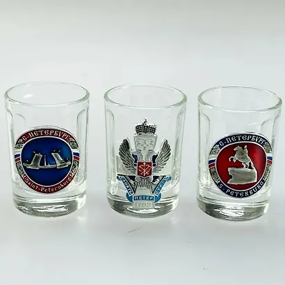 Сувенир, АКМ, Набор стопок Виды СПБ с мет.знач 3шт., стекло CT-M-01-3 - фото 4