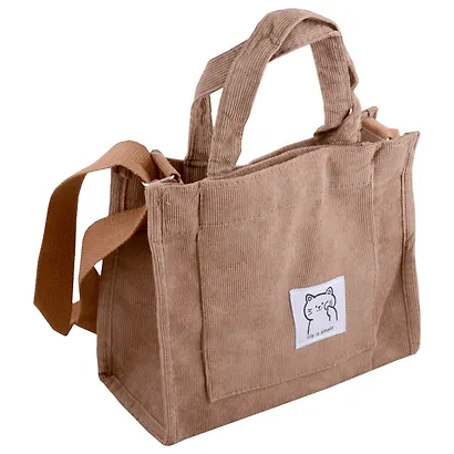 Сумка мини-шоппер с кнопкой кросс-боди бежевая (вельвет) (25х23) - фото 2