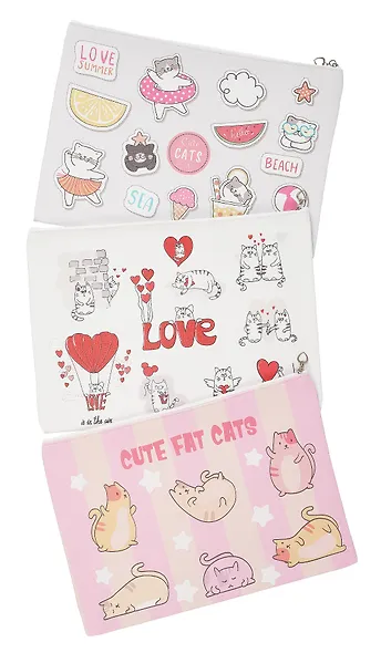 Папка для тетрадей А4 "Cute fat cats" молния сверху, PU, ассорти, Yoi - фото 2