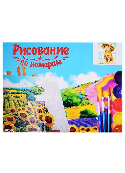 Набор для творчества Рыжий кот Холст с красками 30х40см по номерам. (20 цв.) Милый котик в листьях Х-6805 - фото 2