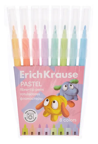 Фломастеры «Jolly Friends Pastel» Erich Krause, 8 цветов, смываемые - фото 1