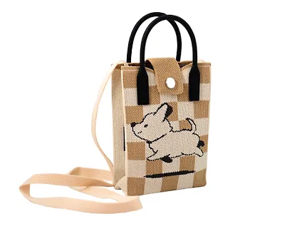 Сумочка вязаная с застежкой Собачка (клетка) (12х18х6) (текстиль) (12-Yiheng-0609) - фото 2