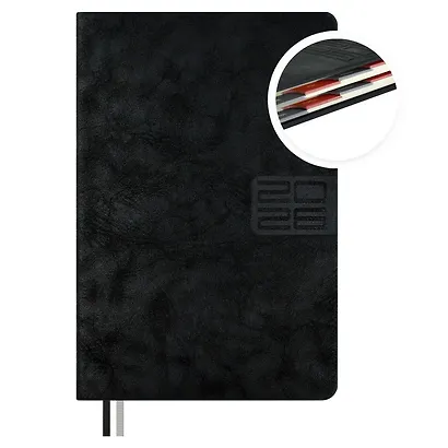 Ежедневник дат. 2026г. А5 176л "Тиволи глосс" черный, кожзам, тв.переплет, блинт.тиснение, офсет, справ.мат-лы, вырубка, закругл.углы, 2 ляссе, инд.уп - фото 2