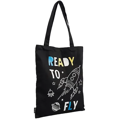 Сумка-шоппер Ready to fly (ракета) черная, текстиль 40см.*32см. - фото 2