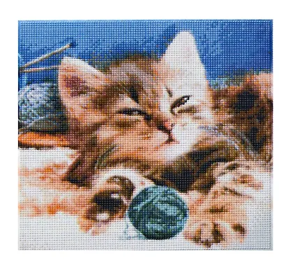 Алмазная мозаика (классическая) с подрамником, с полным заполнением "Сонный котёнок", 30 х 30 см - фото 1
