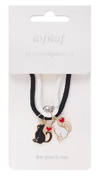 Набор парных браслетов с подвеской Котики (текстиль, металл) (12-04407-B66) (Lafilaf) - фото 1