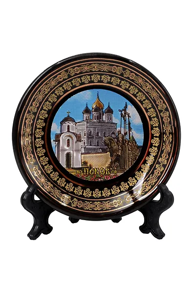 Магнит-тарелка Псков,Коллаж (7см) (фарфор) (Псков) (026-7BL-25K8) - фото 1