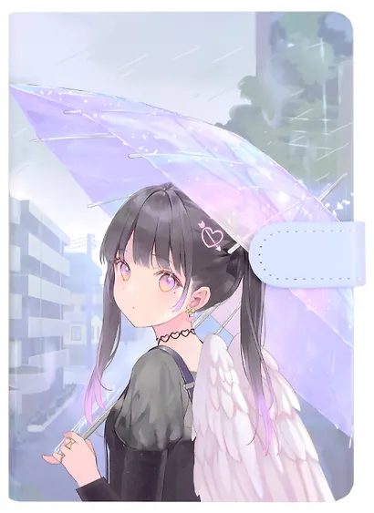 Блокнот с магнитной застежкой Аниме Девушка с крыльями под зонтиком (Сёдзё) (цветная) (256стр) (13x19) - фото 2