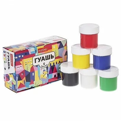 Краски гуашевые 06цв 25гр "Городок" к/к, Hatber - фото 3