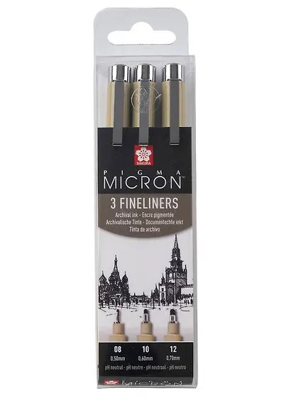 Ручки капиллярные черные 03шт "Pigma Micron" 0.5мм, 0.6мм, 0.7мм - фото 1