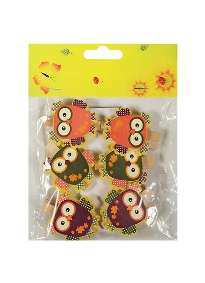 Набор для тврчества Набор прищепок "Совы 2", 6 шт, в пакете с хедером - фото 1
