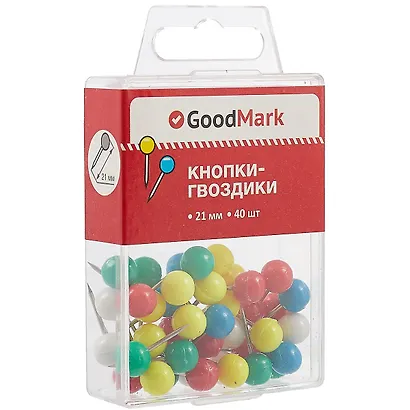Кнопки гвоздики 40 штук 21 мм с круглой головкой, в ассортименте, GoodMark - фото 1