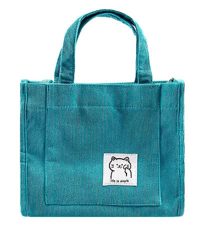 Сумка мини-шоппер с кнопкой кросс-боди бирюзовая (вельвет) (25х23) - фото 1