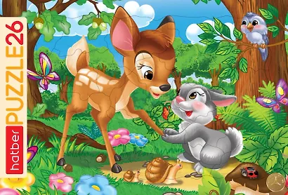 Пазл "Олененок и зайчонок" для детей. В рамке. 26 элементов. 30х20 см - фото 1