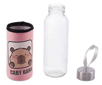 Бутылка в чехле Капибара (розовая) (стекло) (300 мл) - фото 5