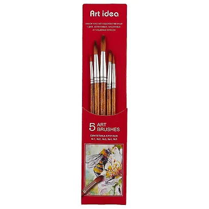 Набор синтетических художественных кистей Art idea, 5 штук - фото 6