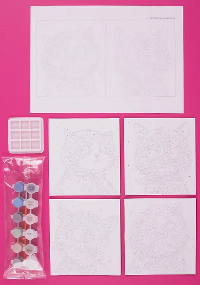 Картины по номерам Коты в платочках 4 шт (15*14)(набор для творч.) (14+) (коробка) - фото 2