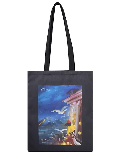 Сумка-шоппер СПб Ноксо Наедине с Петербургом Чайки и гирлянды (черная) (текстиль) (40х32) (СК2025-305) - фото 1