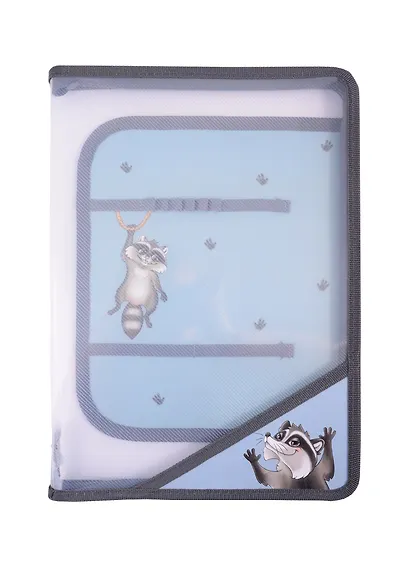 Папка для труда А4 "Енот" пластиковая, молния с 3х сторон, внутр.блок для канц.принадлежностей - фото 1