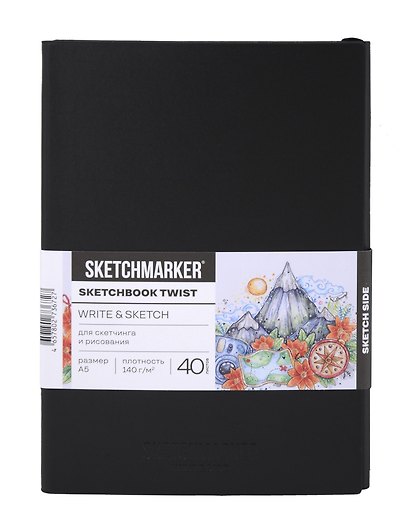 Скетчбук А5 40 л "Sketchmarker" Sketch&Write черный, 140г/м2, белая бумага + 60 л , 70г/м2, бумага в точку, мягк. обл. - фото 1