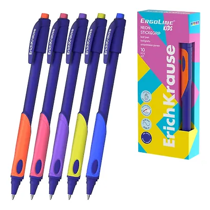 Ручка шариковая синяя "ErgoLine Kids Neon" для левшей, 0,5мм, ErichKrause - фото 4