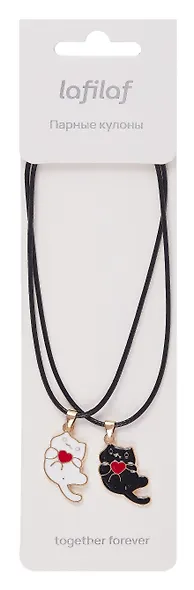 Набор парных кулонов Котики с сердечком (текстиль, металл) (12-04407-B74) (Lafilaf) - фото 1