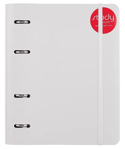 Тетрадь 120л кл. "Journal", белый, на кольцах, блинт.тиснение, верт.резинка, обл. кож.зам - фото 1