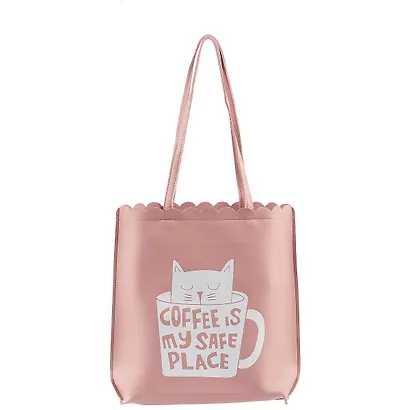 Сумка на молнии с волнистым краем Кот в чашке(кожзам)(35х30) - фото 3