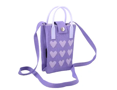 Сумочка вязаная с застежкой Сердечки (лавандовая) (12х18х6) (текстиль) (12-Yiheng-0614) - фото 1