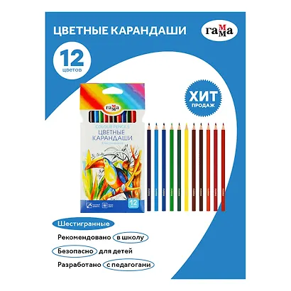 Карандаши цветные «Классические», ГАММА, 12 цветов - фото 2