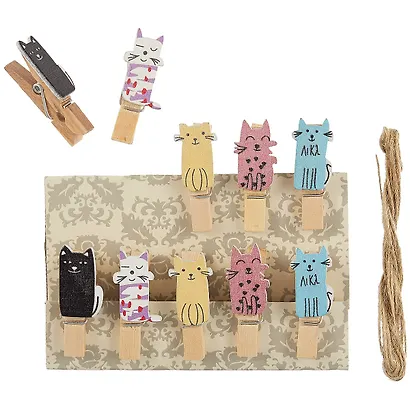 Прищепки декоративные с веревкой 10 шт. Котики яркие 3 - фото 2