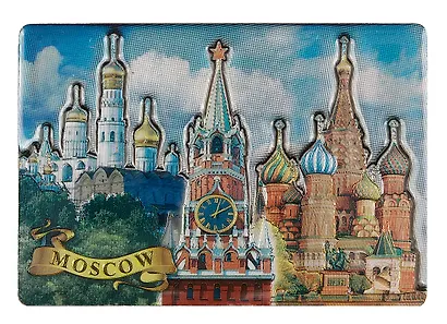 Магнит двойной фольга под смолой Москва.Коллаж.Спасская башня-ХВБ-Колокольня Ивана Великого (025-22-19K7) - фото 1
