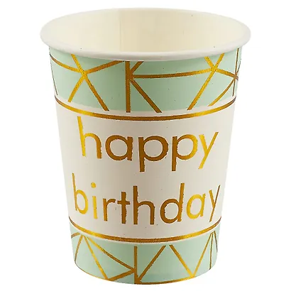 Набор бумажных стаканов Happy birthday на мятном фоне (6 шт) (12-01582-E1) - фото 2
