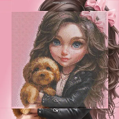 Алмазная мозаика "Брюнетка с собачкой" 30*30 см - фото 1