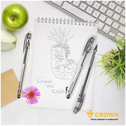 Ручка гелевая Crown, Erasable, пиши-стирай черная 0,5 мм - фото 7