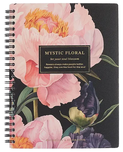 Тетрадь 120 листов в клетку "Blossom. Peonies on black", на спирали - фото 1