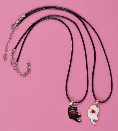 Набор парных кулонов Котики с сердечком (текстиль, металл) (12-04407-B74) (Lafilaf) - фото 2