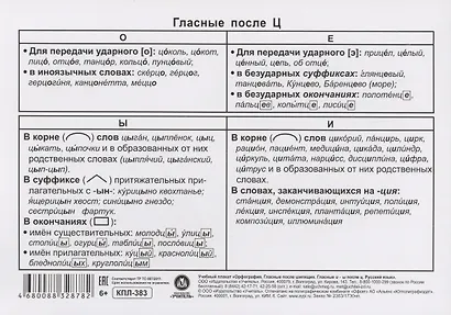 Учебные плакаты. Русский язык. Гласные после шипящих и Ц. Правописание - фото 2